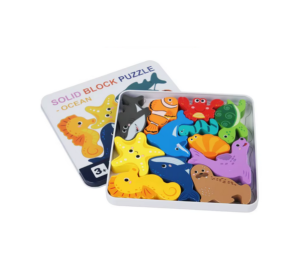 Holzpuzzle je 12 Teile - Lernspielzeug