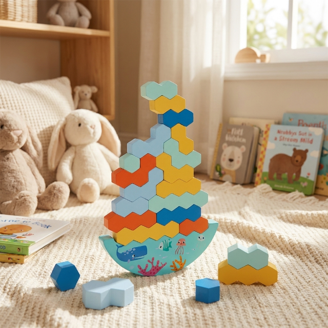 Kinder Stapelspiel, Holz Bausteine Wackelturm
