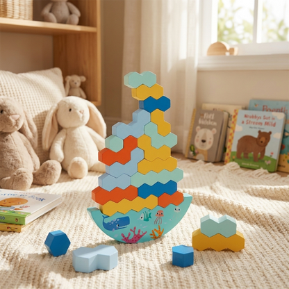 Kinder Stapelspiel, Holz Bausteine Wackelturm