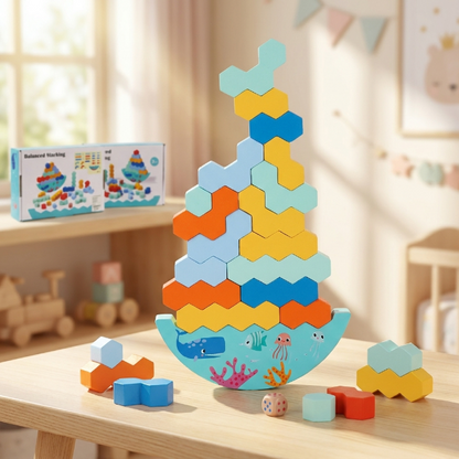 Kinder Stapelspiel, Holz Bausteine Wackelturm