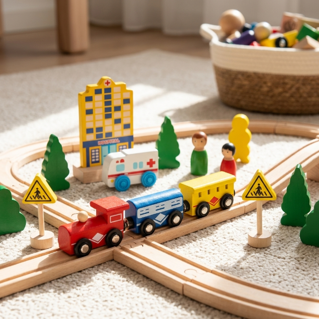 Holzeisenbahn Set für Kinder - 26-teilig