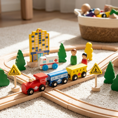 Holzeisenbahn Set für Kinder - 26-teilig